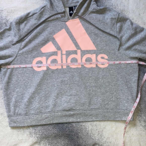 Adidas Gray & Pink Crop Top Hooded Sweatshirt Sz Youth XL - Picture 6 of 8